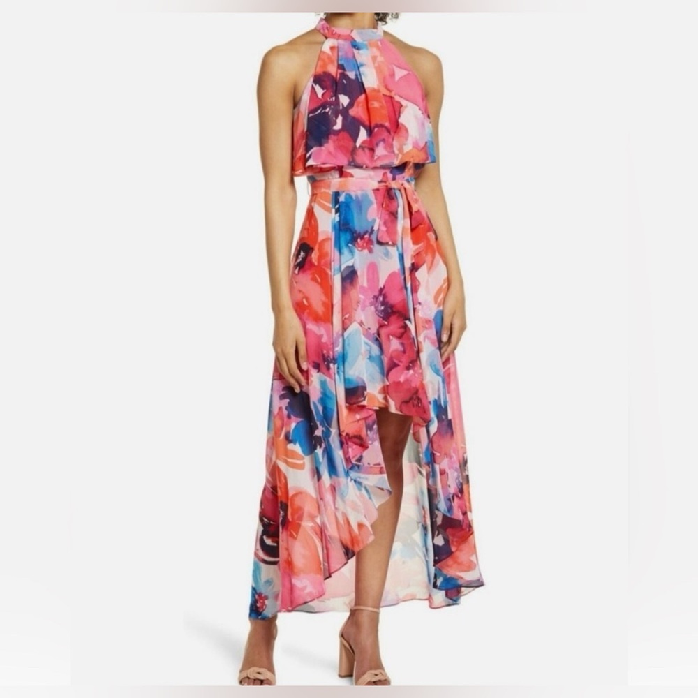 Eliza J Watercolor Floral High Low Dress